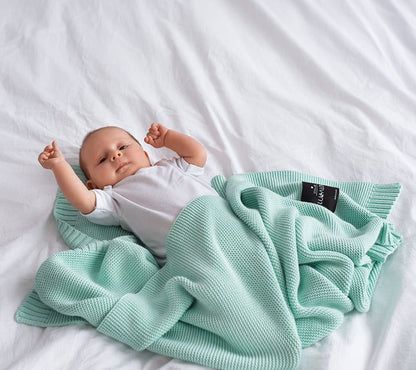 Bamboo baby blanket - Mint - Classic knit Blanket Lullalove UK 