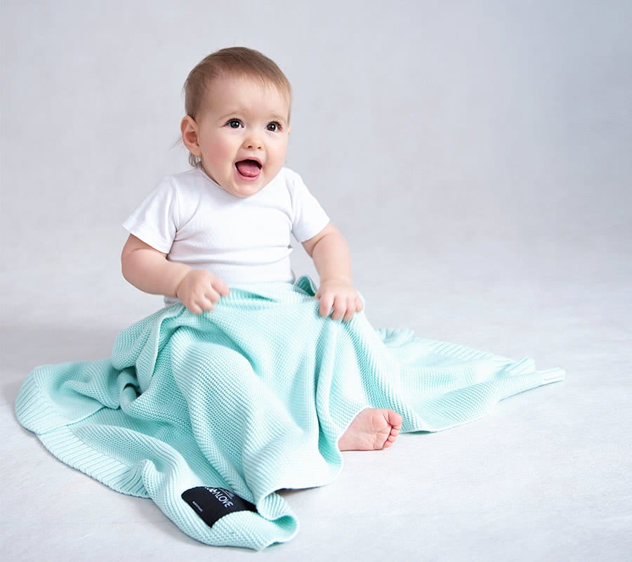 Bamboo baby blanket - Mint - Classic knit Blanket Lullalove UK 