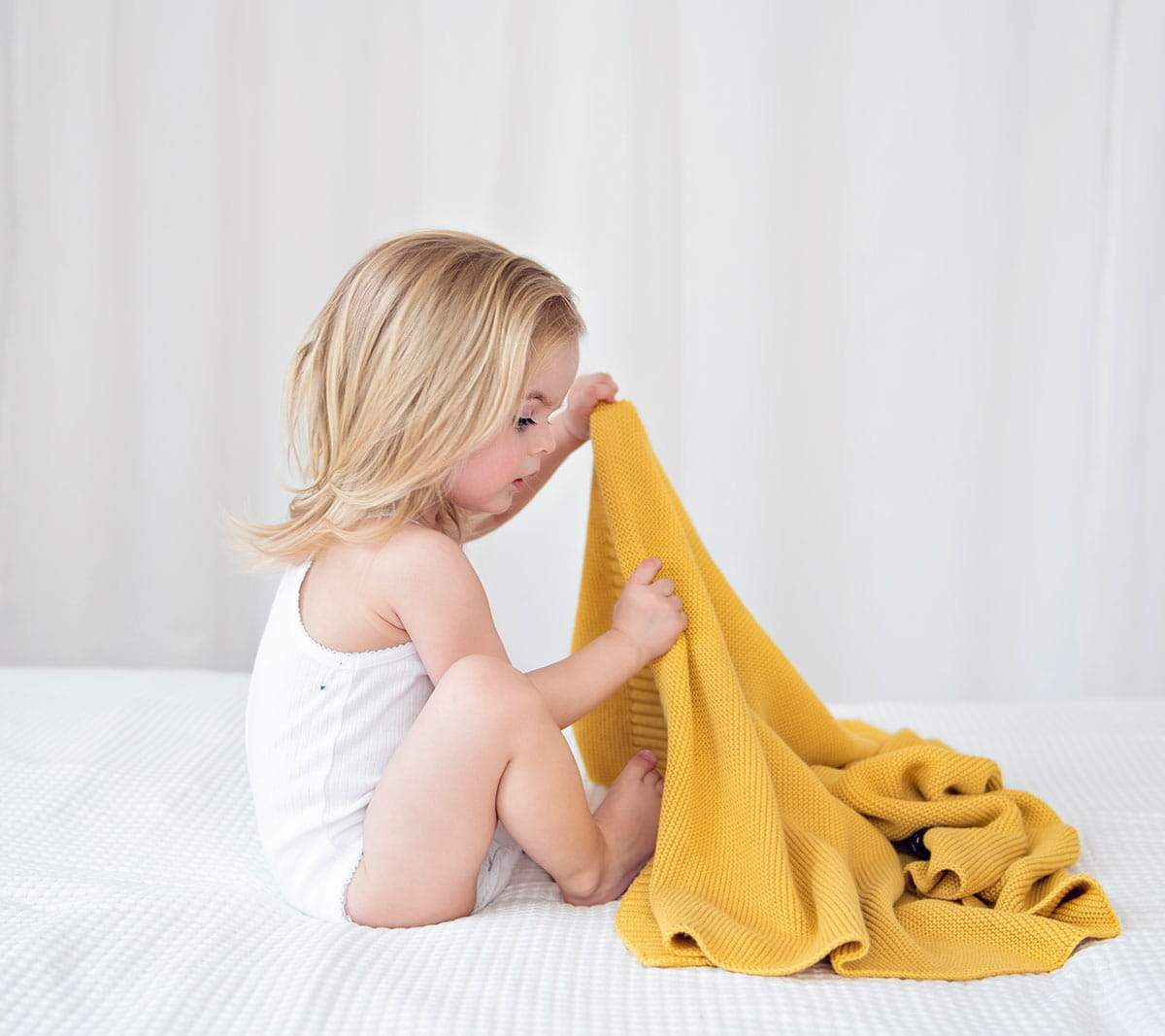 Bamboo baby blanket Mustard Classic knit Lullalove UK